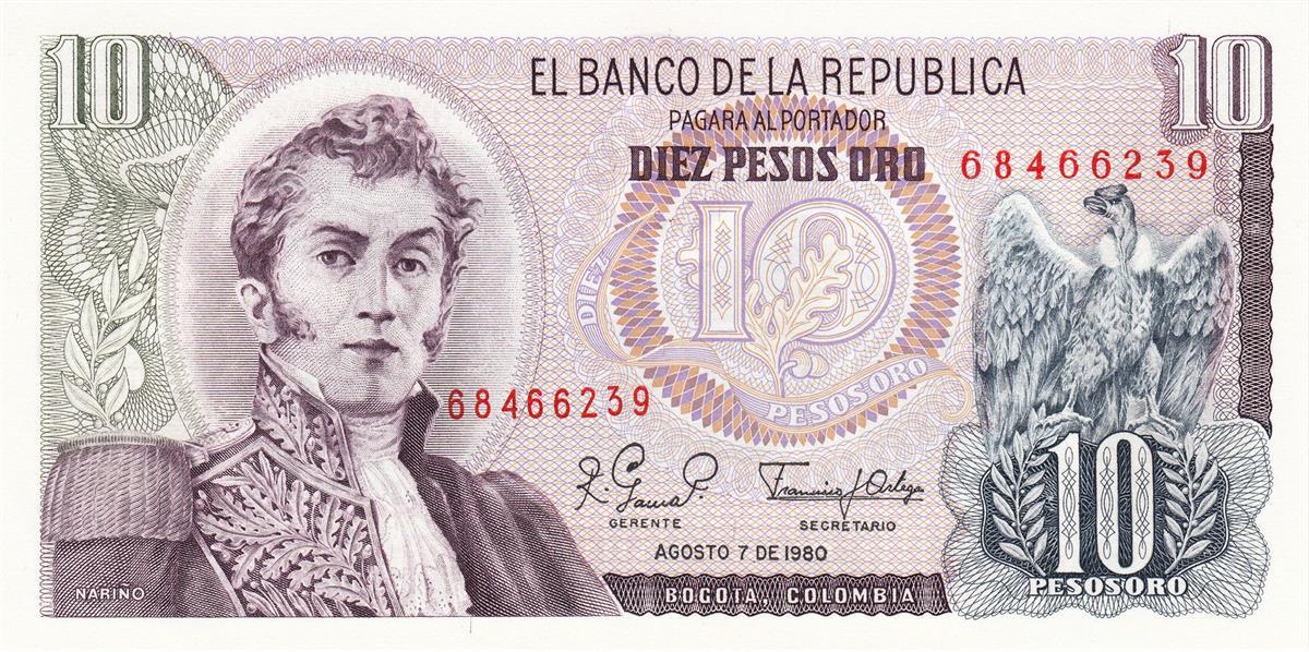 Foreign State BanknotesKolombiya, 10 Peso (1963-80) ÇİL Eski Yabancı Kağıt Para