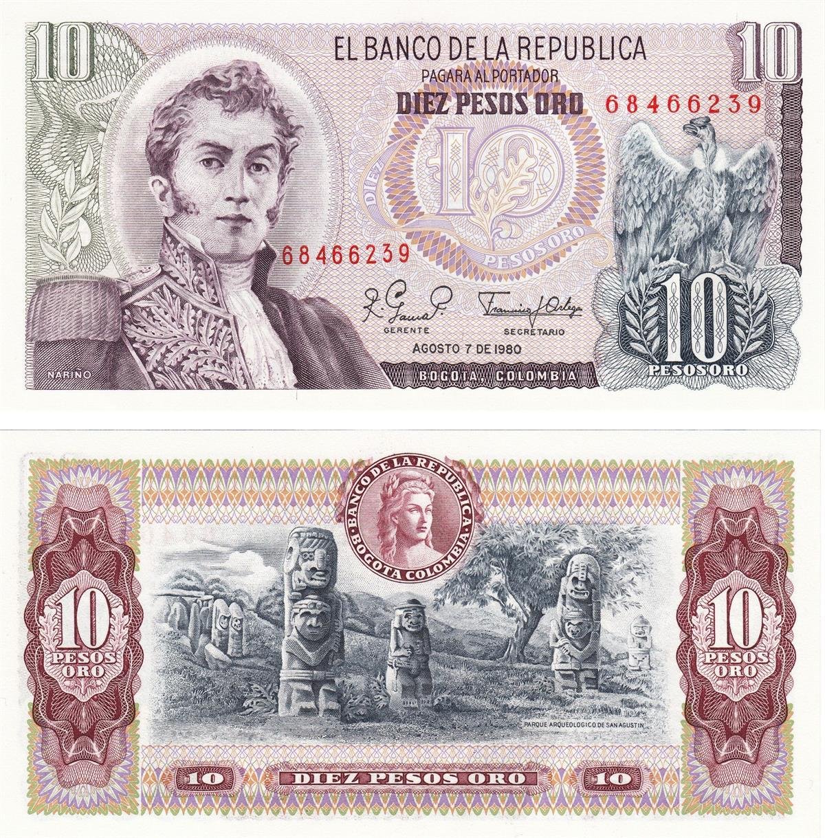 Foreign State BanknotesKolombiya, 10 Peso (1963-80) ÇİL Eski Yabancı Kağıt Para