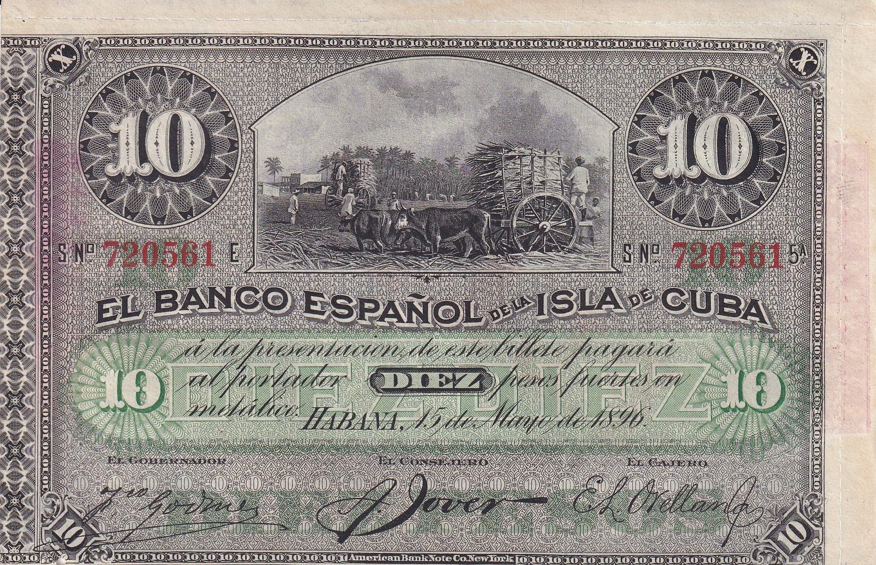 Foreign State BanknotesKüba, 10 Peso (1896) ÇİL