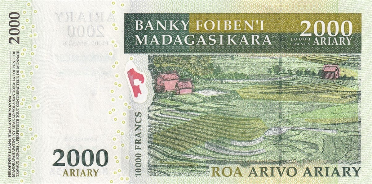 Yabancı Devletlerin Kağıt ParalarıMadagaskar, 2000 Ariary (2007) P#93 ÇİL Eski Yabancı Kağıt Para