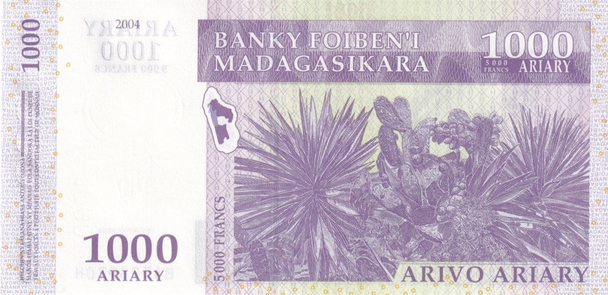Yabancı Devletlerin Kağıt ParalarıMadagaskar, 1000 Ariary (2004) P#89 ÇİL Eski Yabancı Kağıt Para