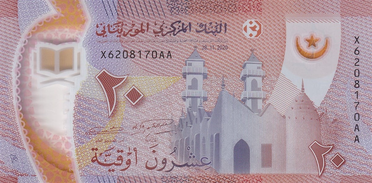 Foreign State BanknotesMoritanya, 20 Ugiya (2020) Polimer ÇİL Eski Yabancı Para