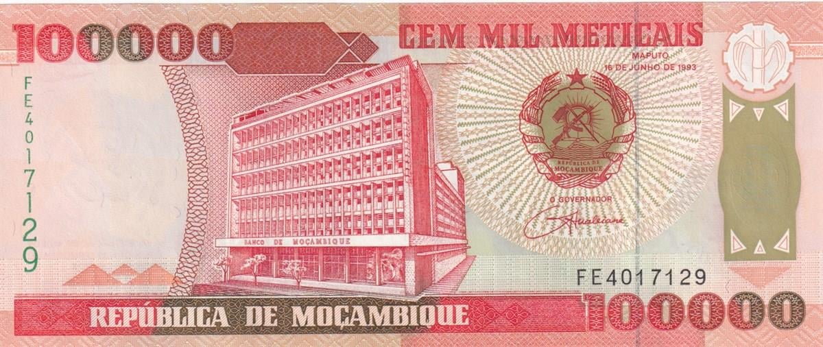 Foreign State BanknotesMozambik, 100.000 Meticais (1993) P#139 ÇİL Eski Yabancı Kağıt Para