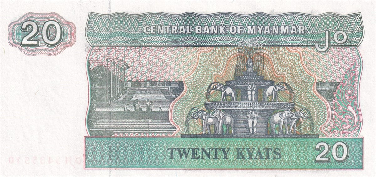 Yabancı Devletlerin Kağıt ParalarıMyanmar, 20 Kyat (1994) Eski Yabancı Kağıt Para