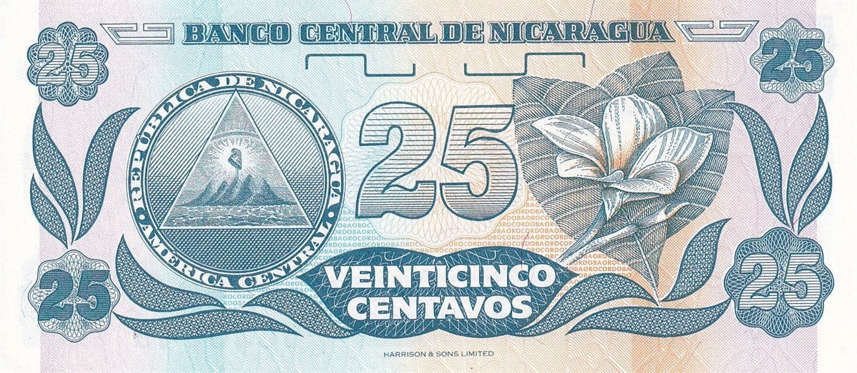 Foreign State BanknotesNikaragua, 25 Centavos (1991) P#170 ÇİL Eski Yabancı Kağıt Para