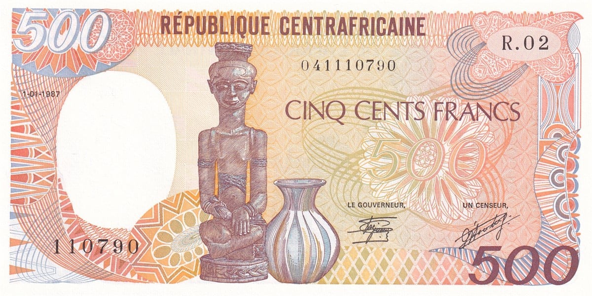 Foreign State BanknotesOrta Afrika Cumhuriyeti, 500 Frank (1987) P#14c ÇİL Eski Yabancı Kağıt Para