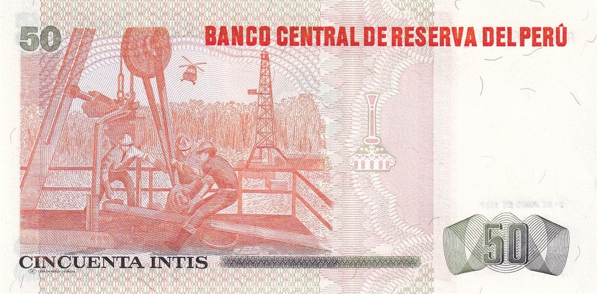 Yabancı Devletlerin Kağıt ParalarıPeru, 50 Intis (1987) P#131b ÇİL Eski Yabancı Kağıt Para