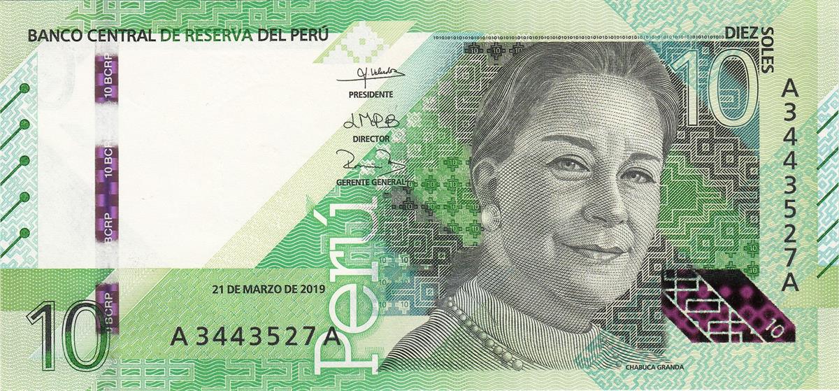 Yabancı Devletlerin Kağıt ParalarıPeru, 10 Soles (2019) ÇİL Eski Yabancı Para