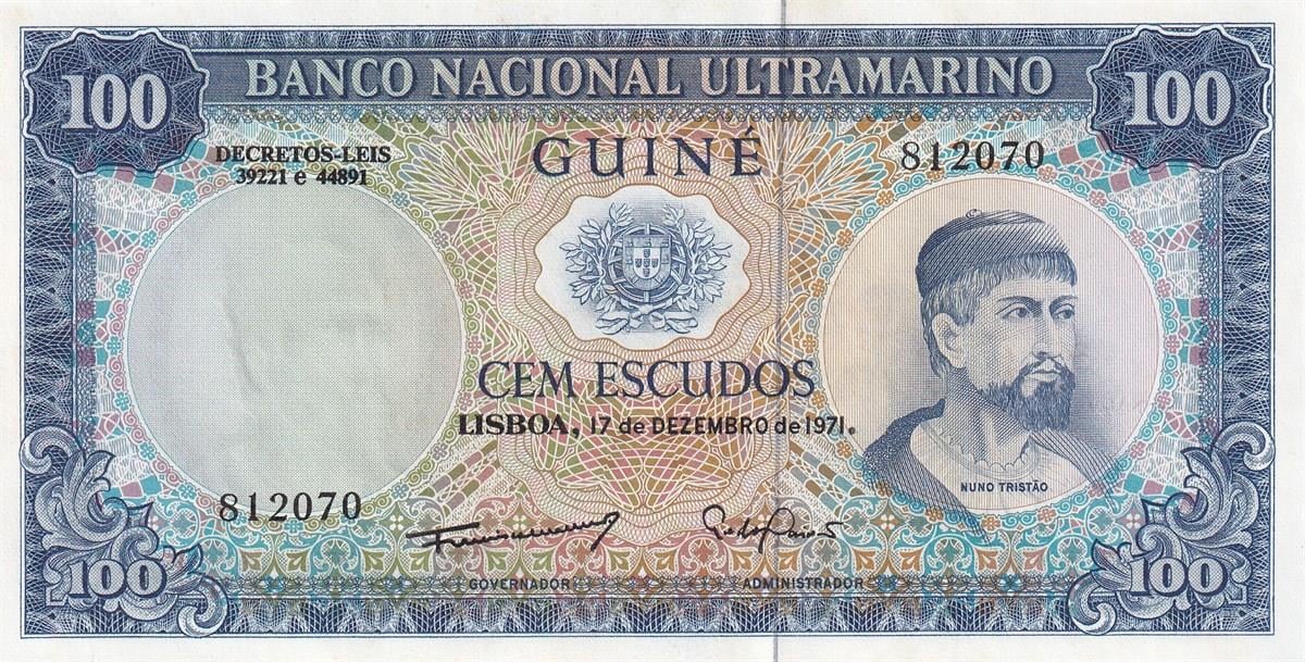 Foreign State BanknotesPortekiz Ginesi (Gine-Bissau), 100 Escudo (1971) Eski Yabancı Kağıt Para