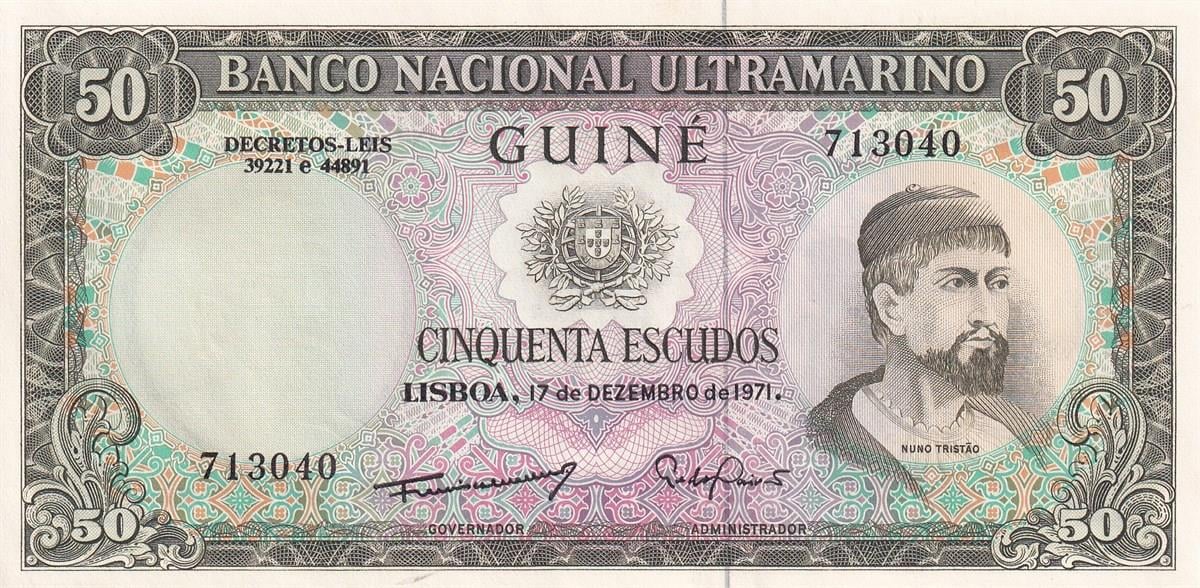 Foreign State BanknotesPortekiz Ginesi (Gine-Bissau), 50 Escudo (1971) Eski Yabancı Kağıt Para