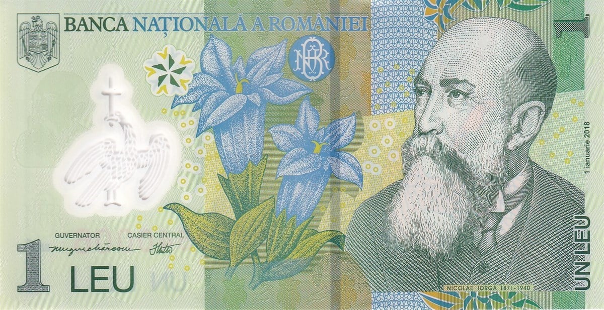 Foreign State BanknotesRomanya, 1 Leu, (2018) P#117 Polimer ÇİL Eski Yabancı Para