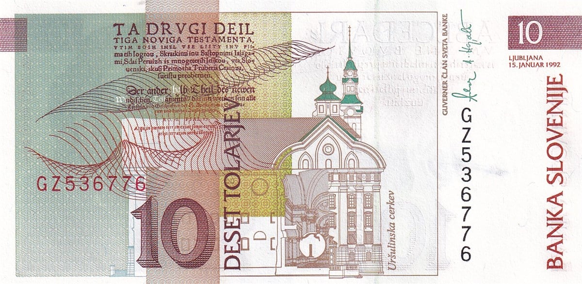Foreign State BanknotesSlovenya, 10 Tolarjev (1992) P#11 ÇİL Eski Yabancı Kağıt Para