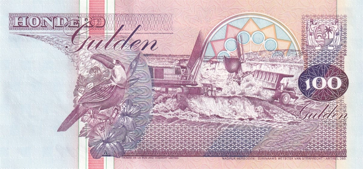 Yabancı Devletlerin Kağıt ParalarıSurinam, 100 Gulden (1998) P#139 ÇİL Eski Yabancı Kağıt Para