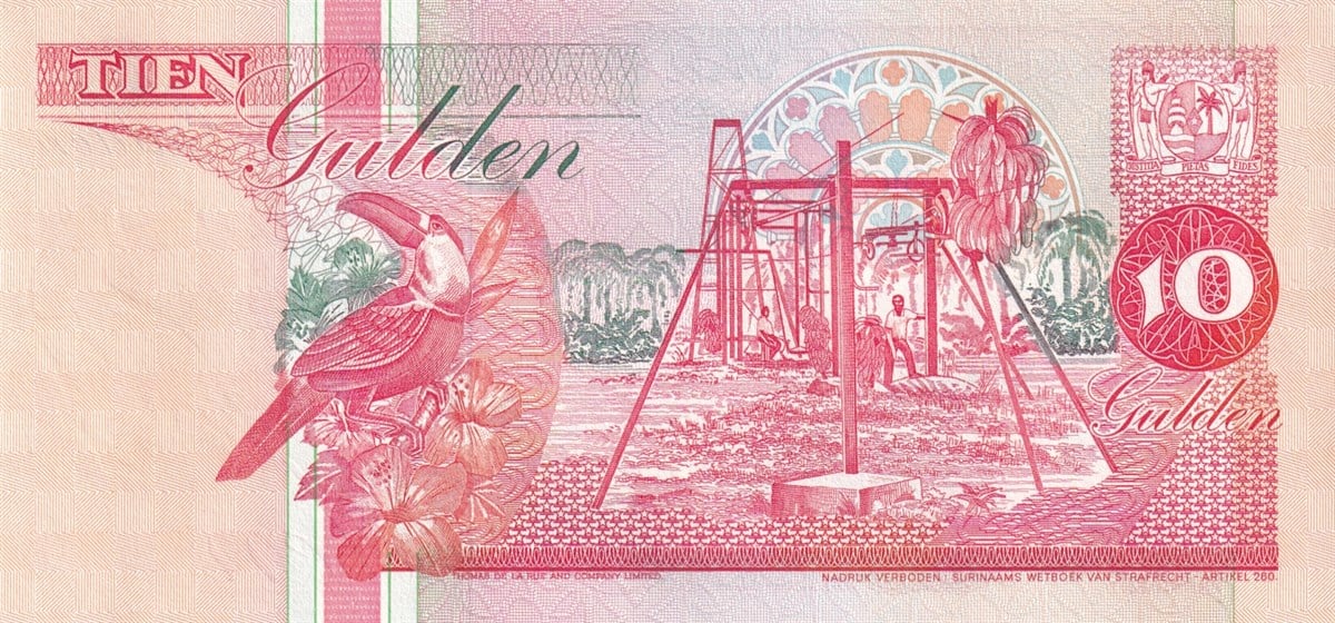 Foreign State BanknotesSurinam, 10 Gulden (1996) P#137 ÇİL Eski Yabancı Kağıt Para