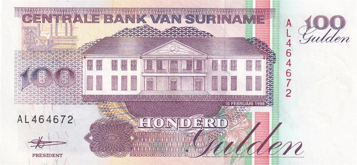 Yabancı Devletlerin Kağıt ParalarıSurinam, 100 Gulden (1998) P#139 ÇİL Eski Yabancı Kağıt Para