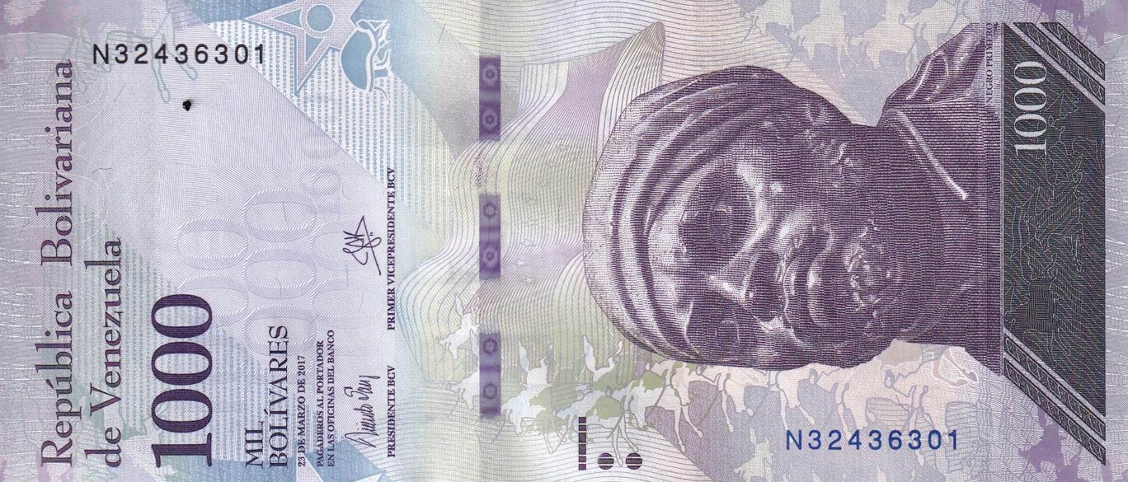 Foreign State BanknotesVenezuela, 1.000 Bolivar (2017) ÇİL Eski Yabancı Kağıt Para