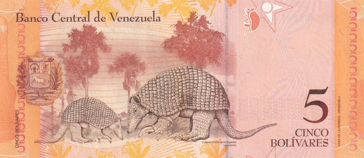 Yabancı Devletlerin Kağıt ParalarıVenezuela, 5 Bolivar (2007) P#89 ÇİL Eski Yabancı Kağıt Para