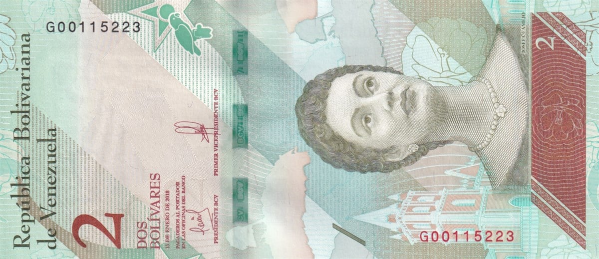 Foreign State BanknotesVenezuela, 2 Bolivar (2018) P#101 ÇİL Eski Yabancı Kağıt Para