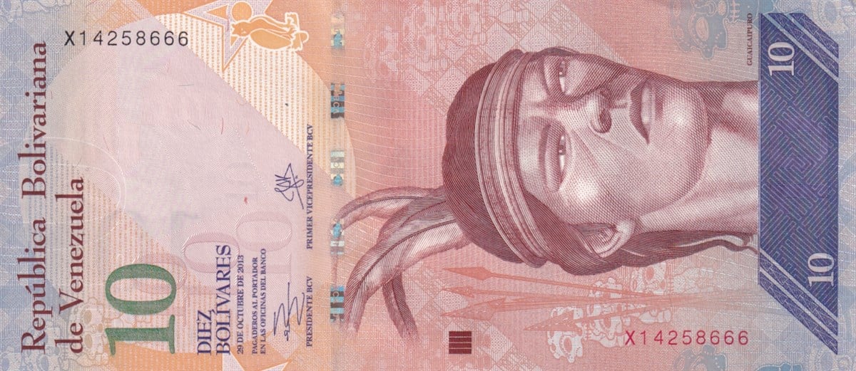 Yabancı Devletlerin Kağıt ParalarıVenezuela, 10 Bolivar (2013) P#90 ÇİL Eski Yabancı Kağıt Para