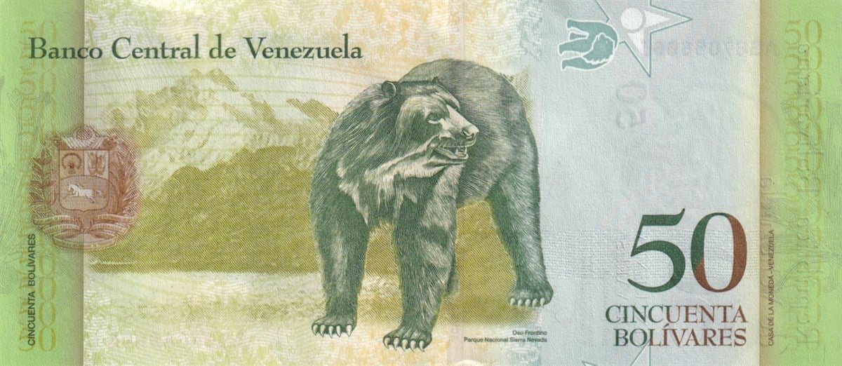 Yabancı Devletlerin Kağıt ParalarıVenezuela, 50 Bolivar (2015) P#92 ÇİL Eski Yabancı Kağıt Para