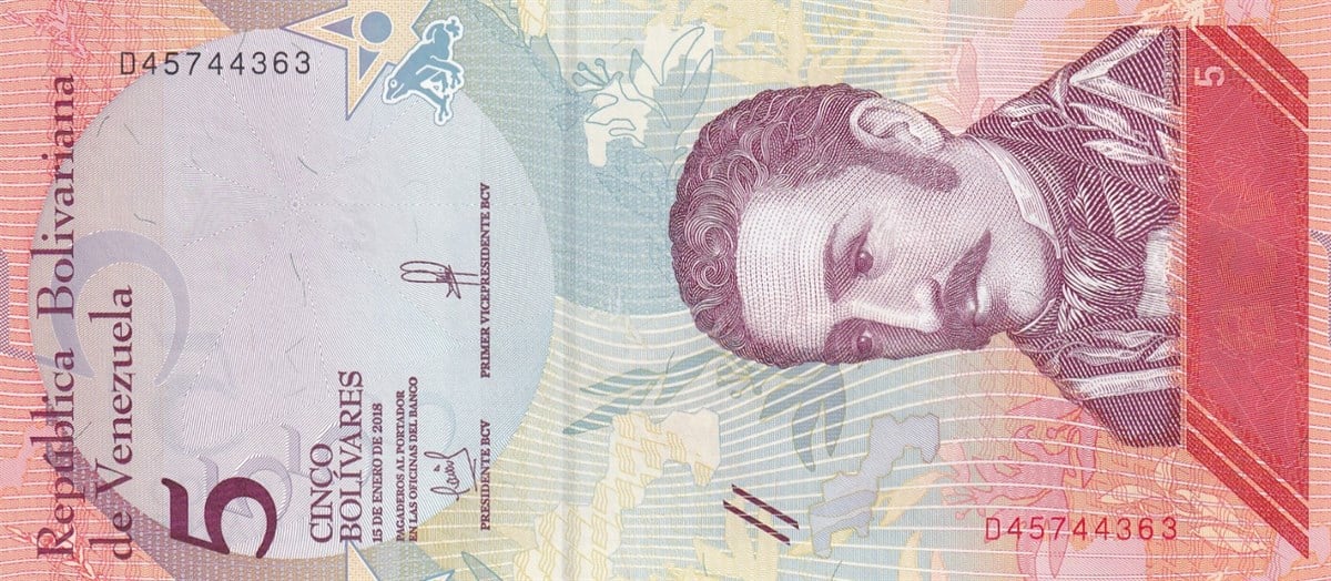 Yabancı Devletlerin Kağıt ParalarıVenezuela, 5 Bolivar (2018) ÇİL Eski Yabancı Kağıt Para