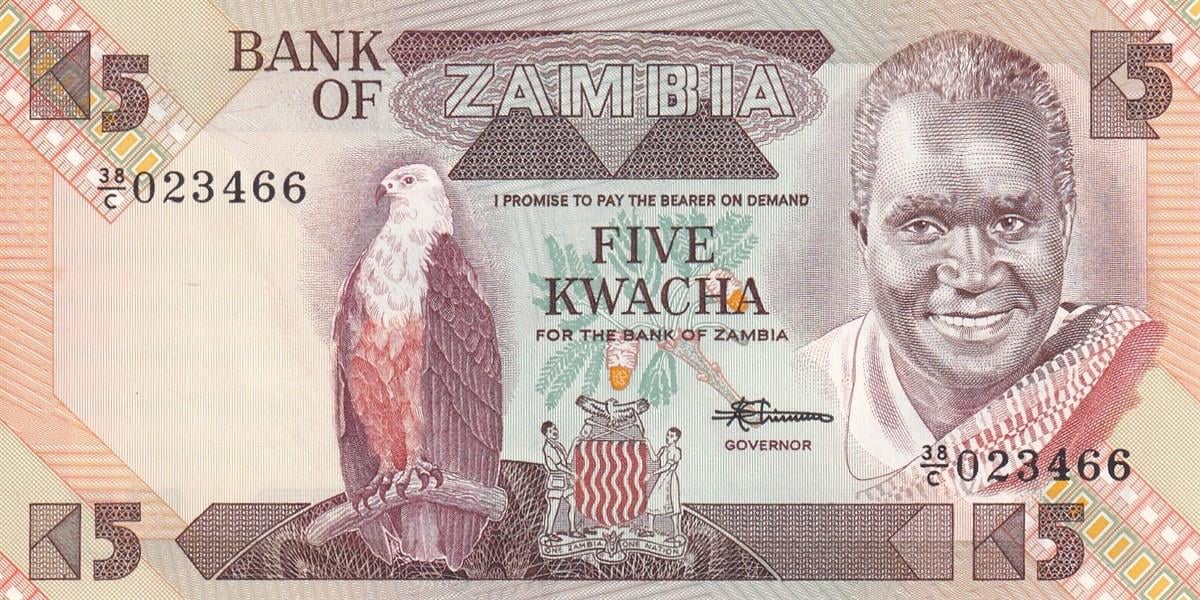 Foreign State BanknotesZambiya, 5 Kwacha (1980) P#25d ÇİL Eski Yabancı Kağıt Para