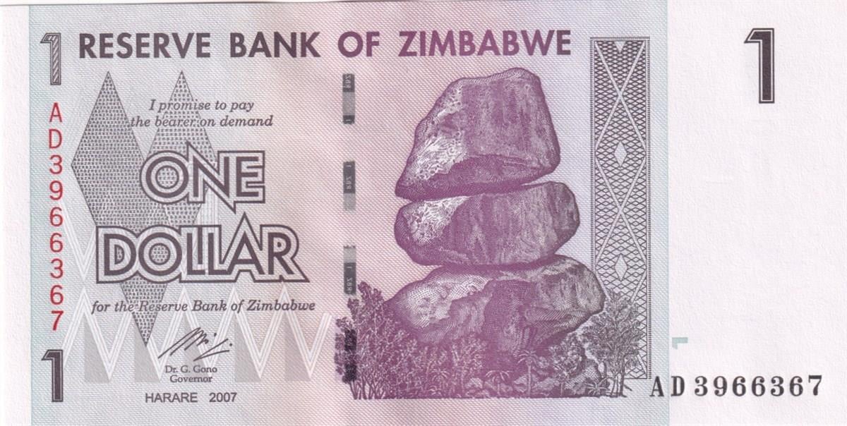 Foreign State BanknotesZimbabve, 1 Dolar (2007) P#65 ÇİL Eski Yabancı Kağıt Para