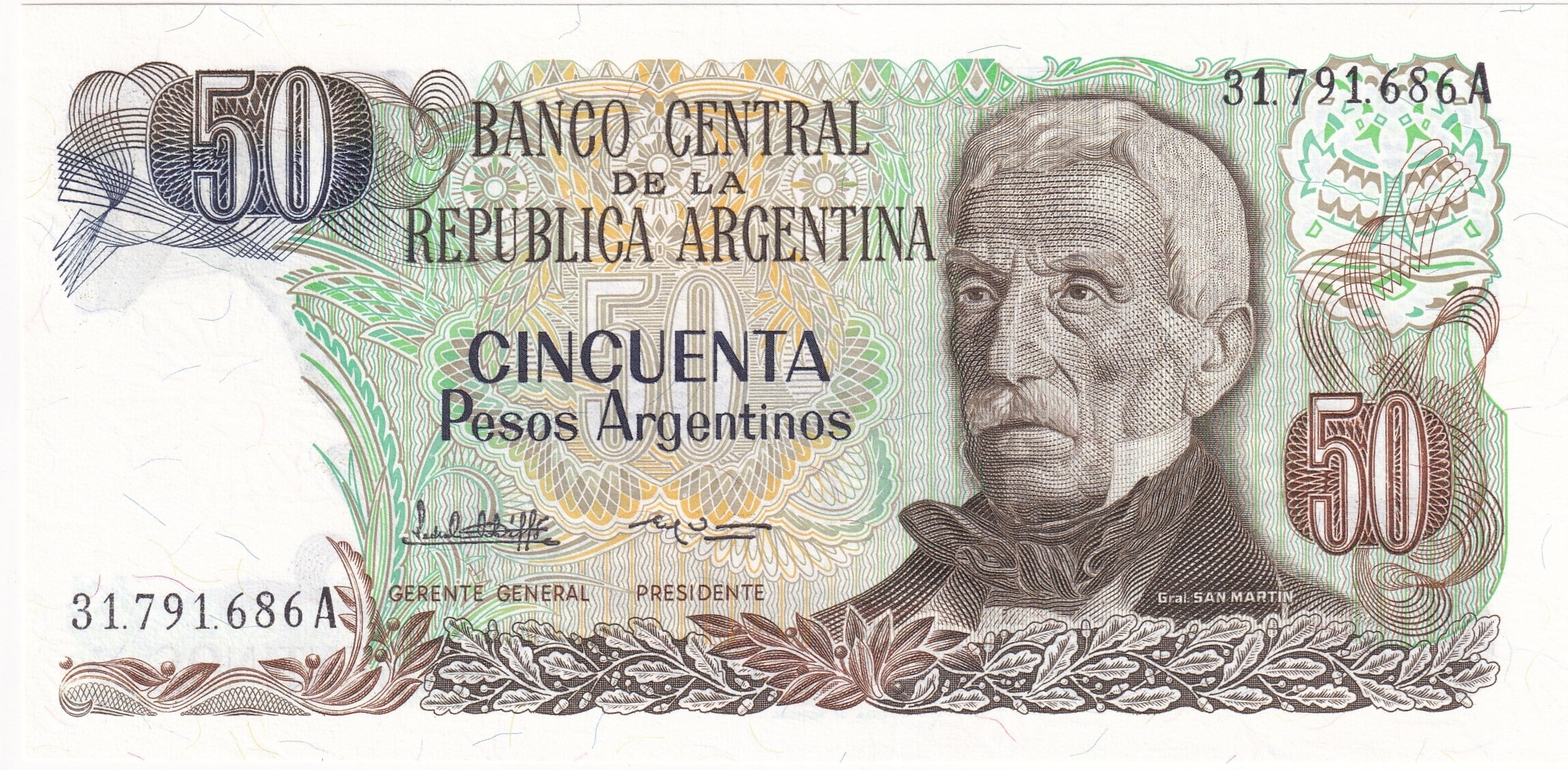 Foreign Paper MoneyArjantin, 50 Peso (1983-85) ÇİL Eski Yabancı Kağıt Para