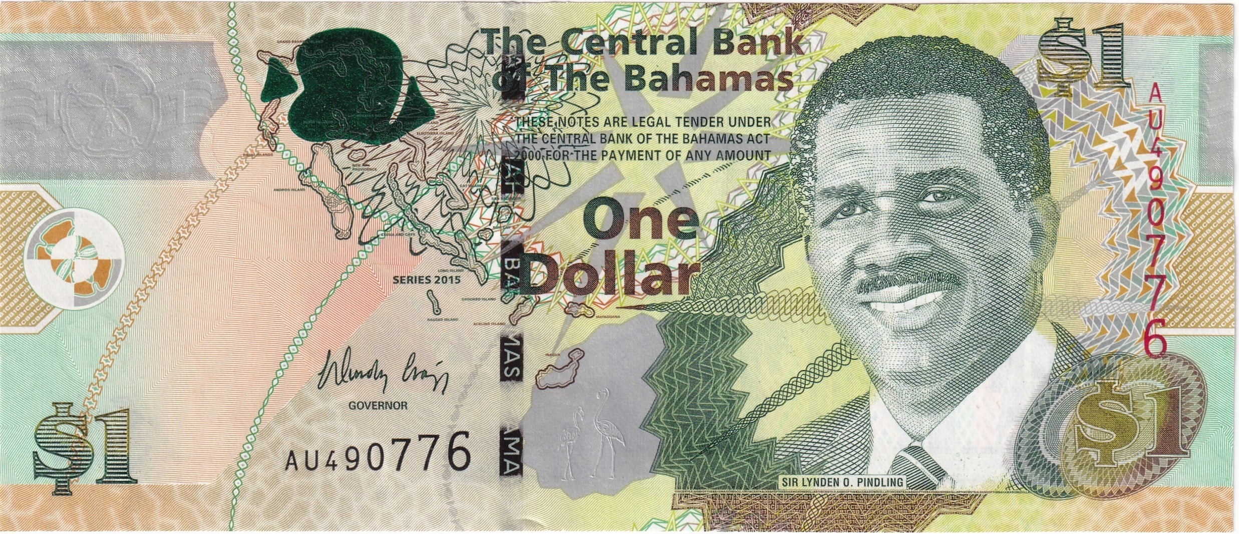 Foreign Paper MoneyBahamalar, 1 Dolar (2015) ÇİL Eski Yabancı Kağıt Para