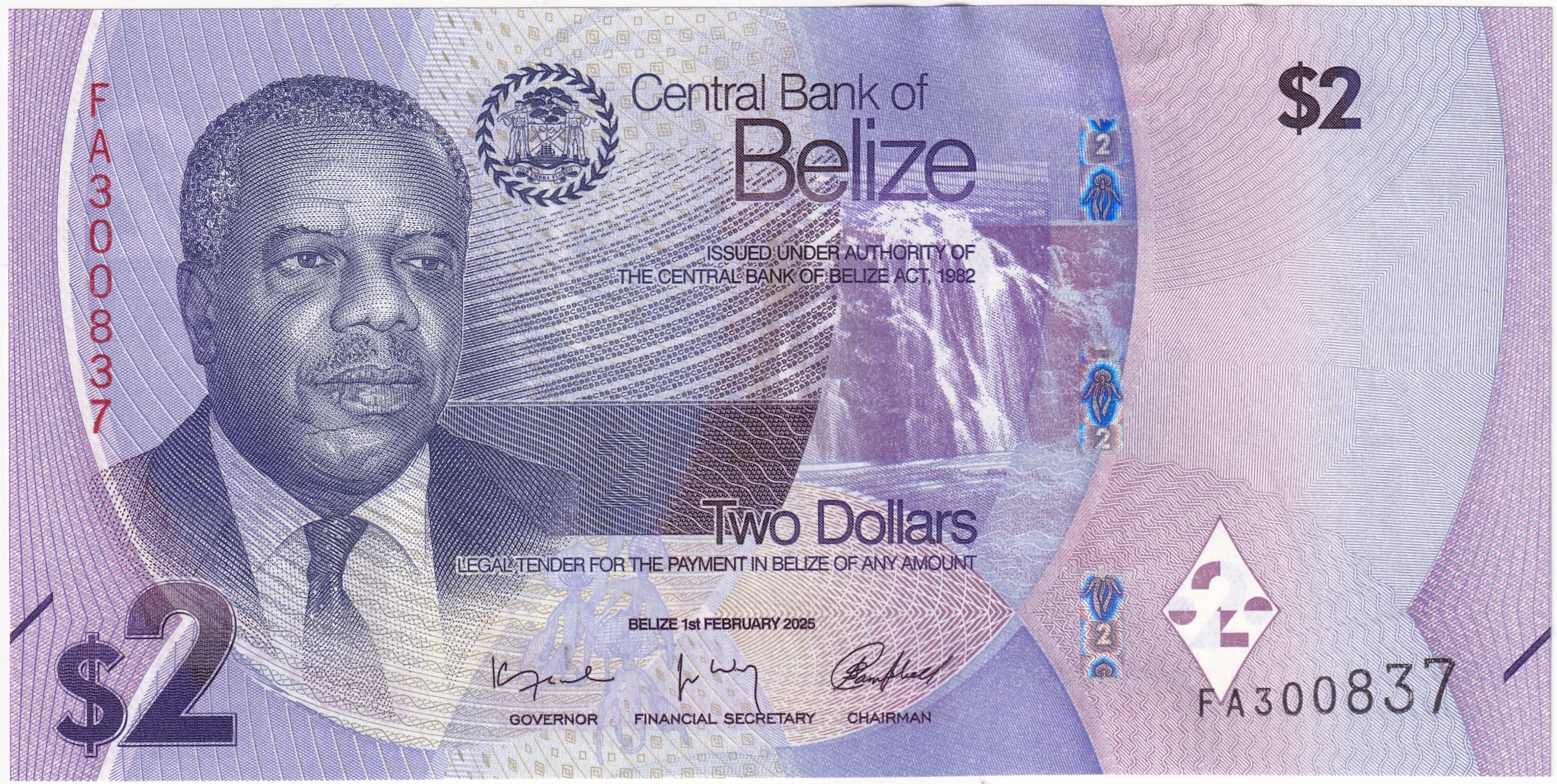 Foreign Paper MoneyBelize, 2 Dolar (2025) ÇİL Yabancı Eski Kağıt Para