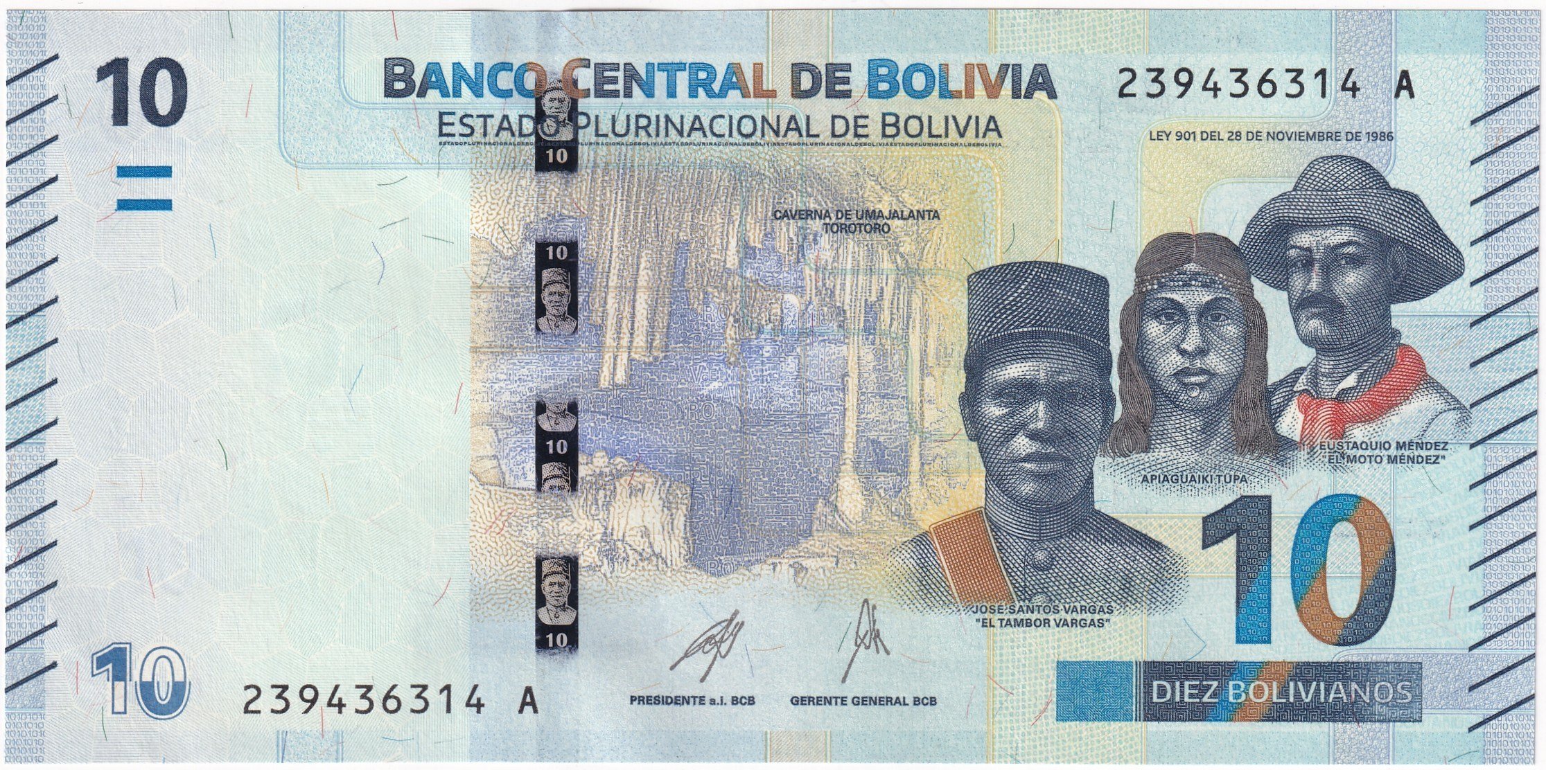 Foreign Paper MoneyBolivya, 10 Bolivianos L.1986 (2018-2019 ND) ÇİL Eski Yabancı Kağıt Para