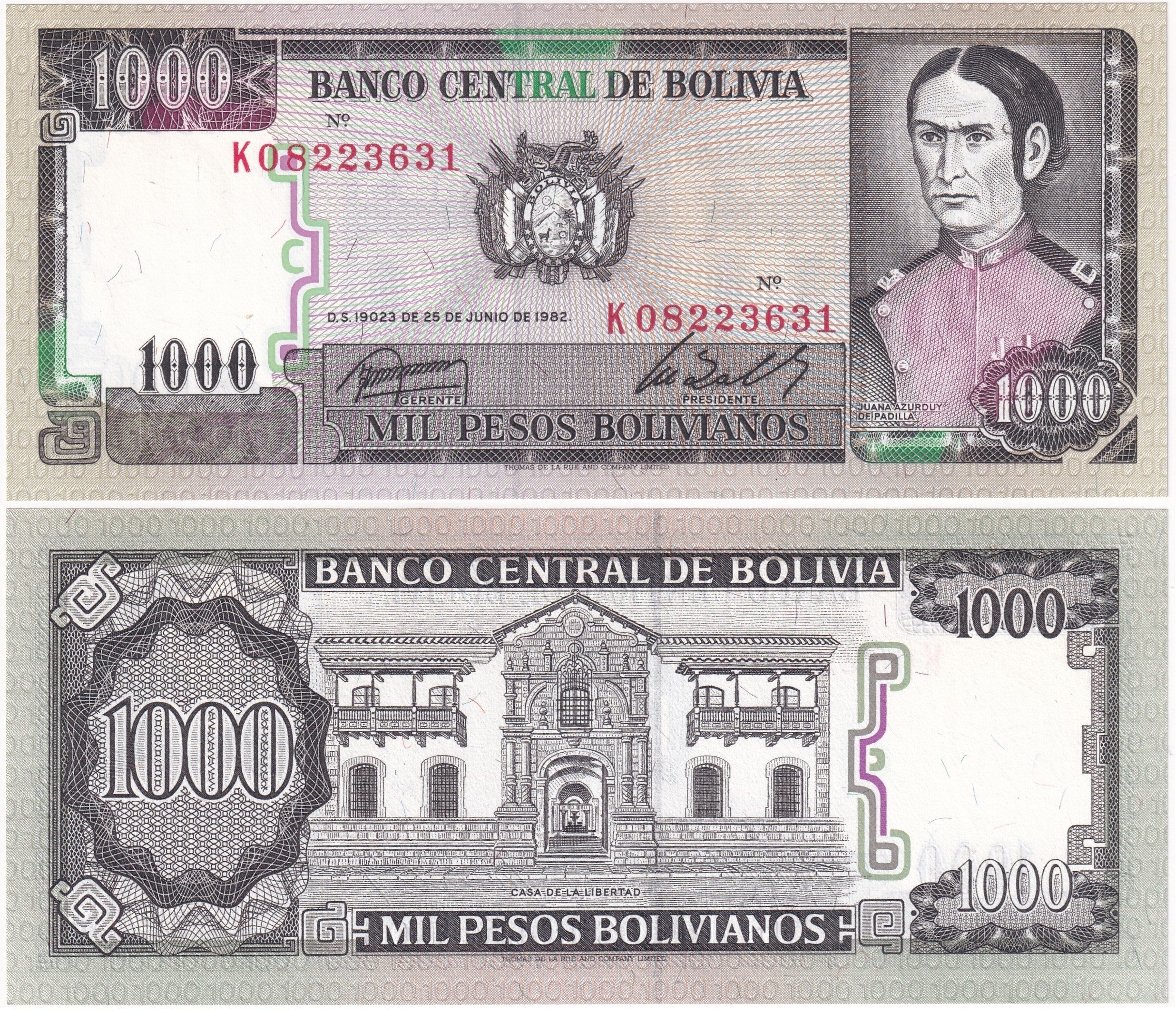 Foreign Paper MoneyBolivya, 1,000 Peso (1982) P#167 ÇİL Eski Yabancı Kağıt Para