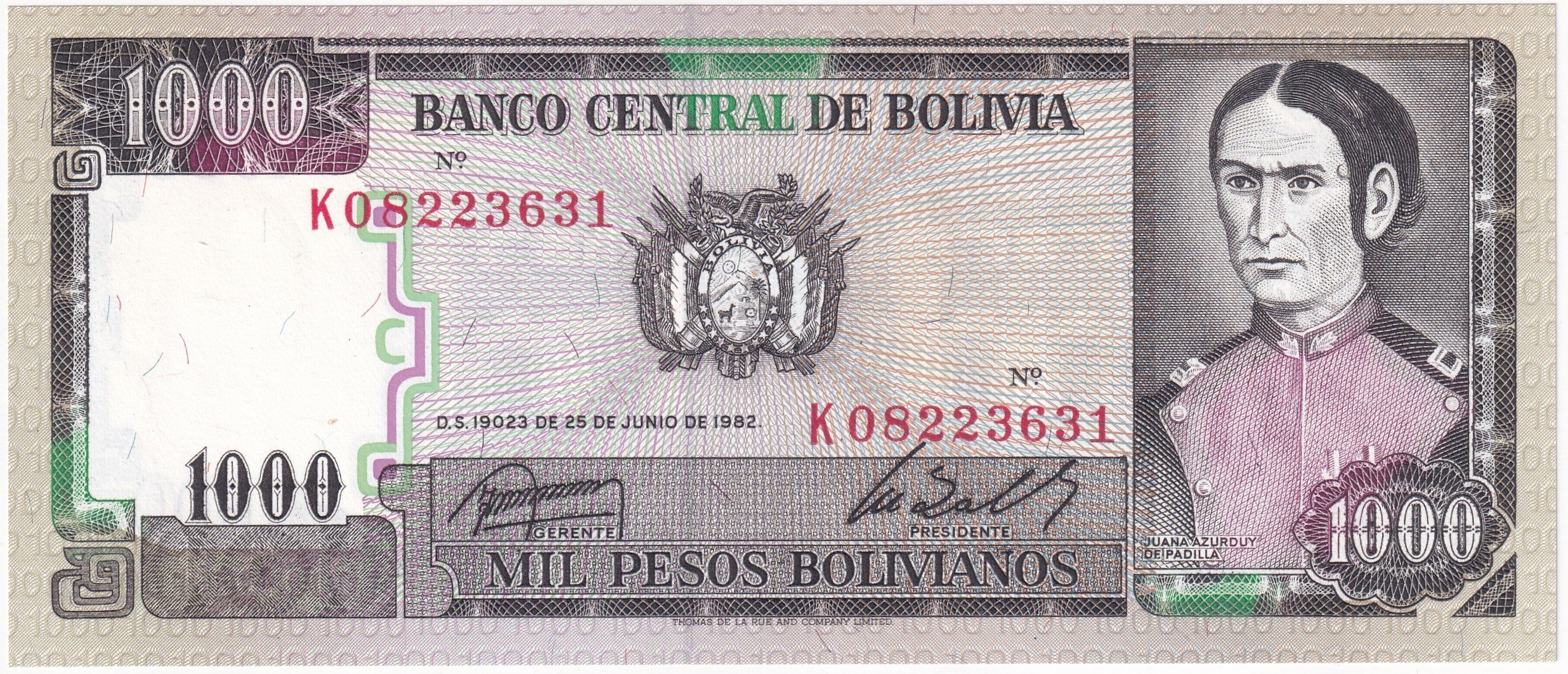 Foreign Paper MoneyBolivya, 1,000 Peso (1982) P#167 ÇİL Eski Yabancı Kağıt Para
