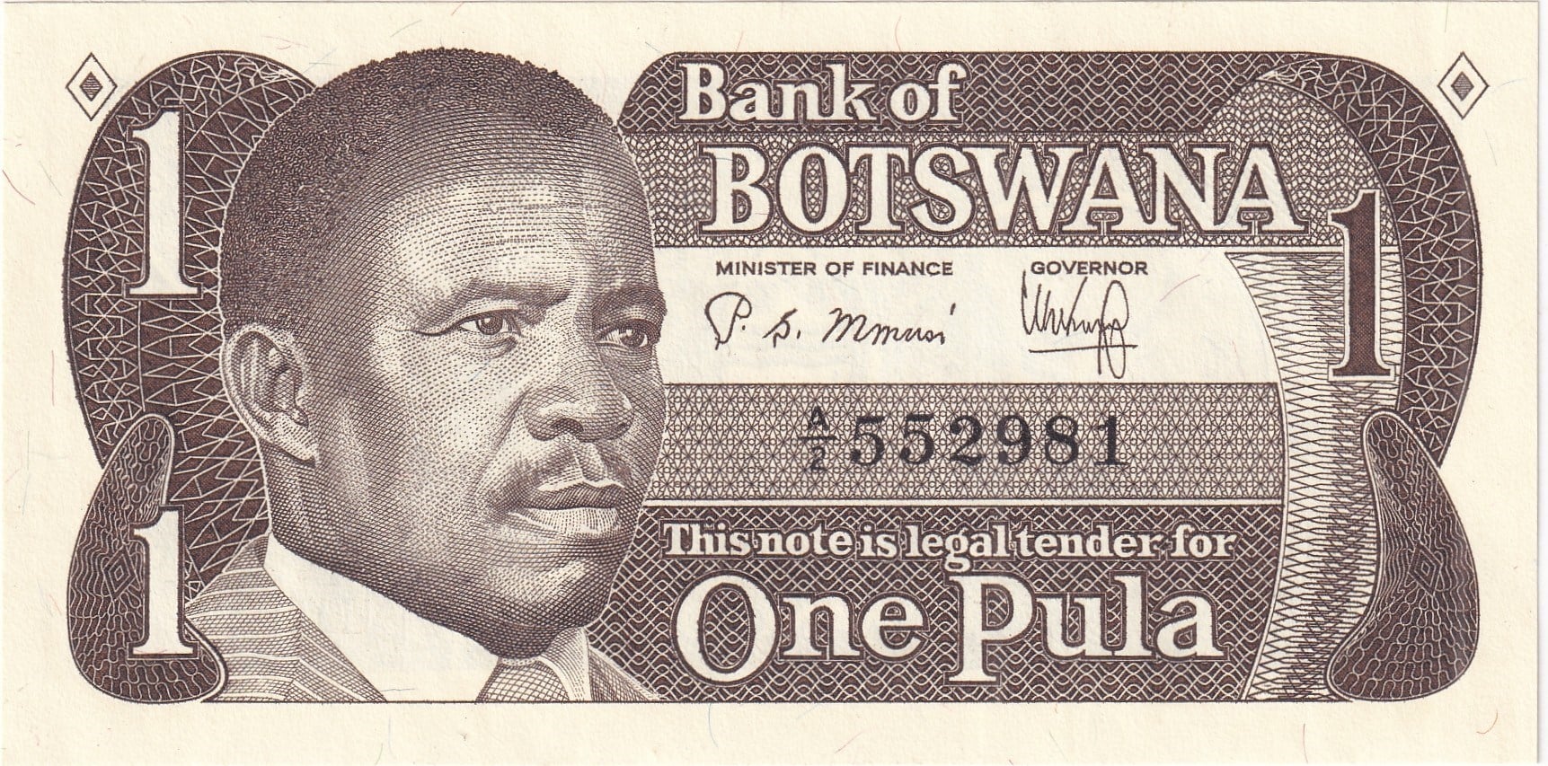 Foreign Paper MoneyBotsvana (Botswana), 1 Pula (1983) ÇİL Eski Yabancı Kağıt Para