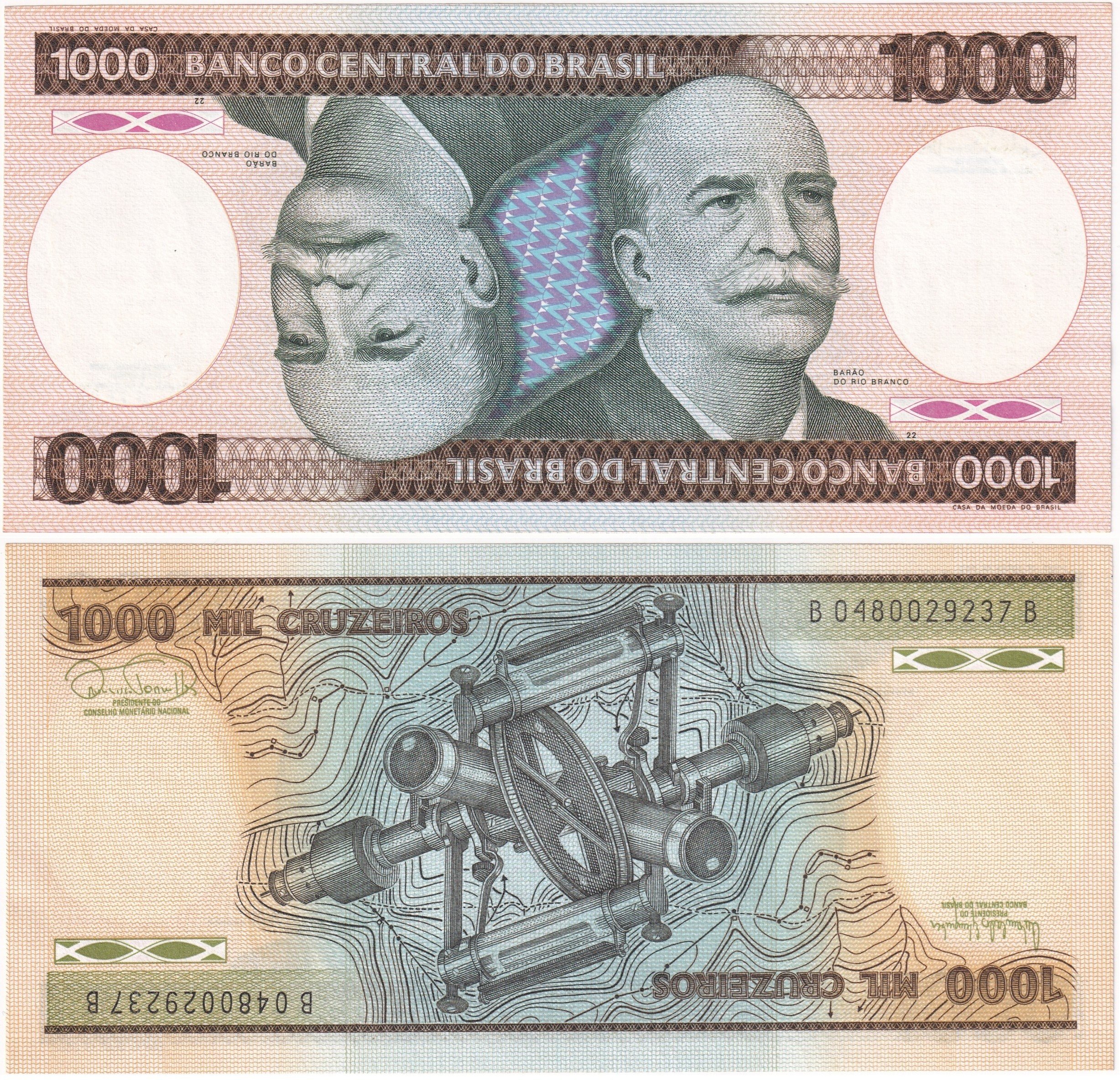 Foreign Paper MoneyBrezilya, 1.000 Kruzeiro (1986) P#201 ÇİL Eski Yabancı Kağıt Para