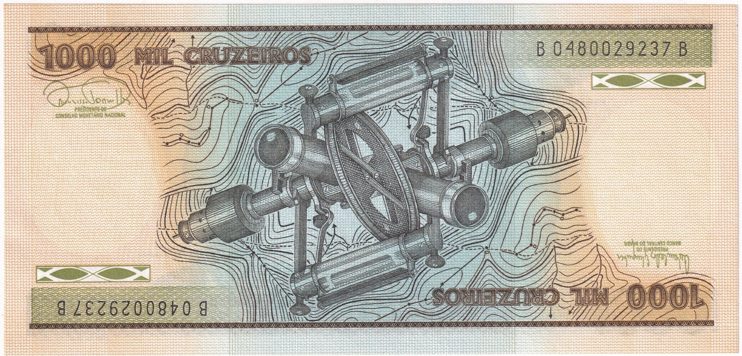 Foreign Paper MoneyBrezilya, 1.000 Kruzeiro (1986) P#201 ÇİL Eski Yabancı Kağıt Para