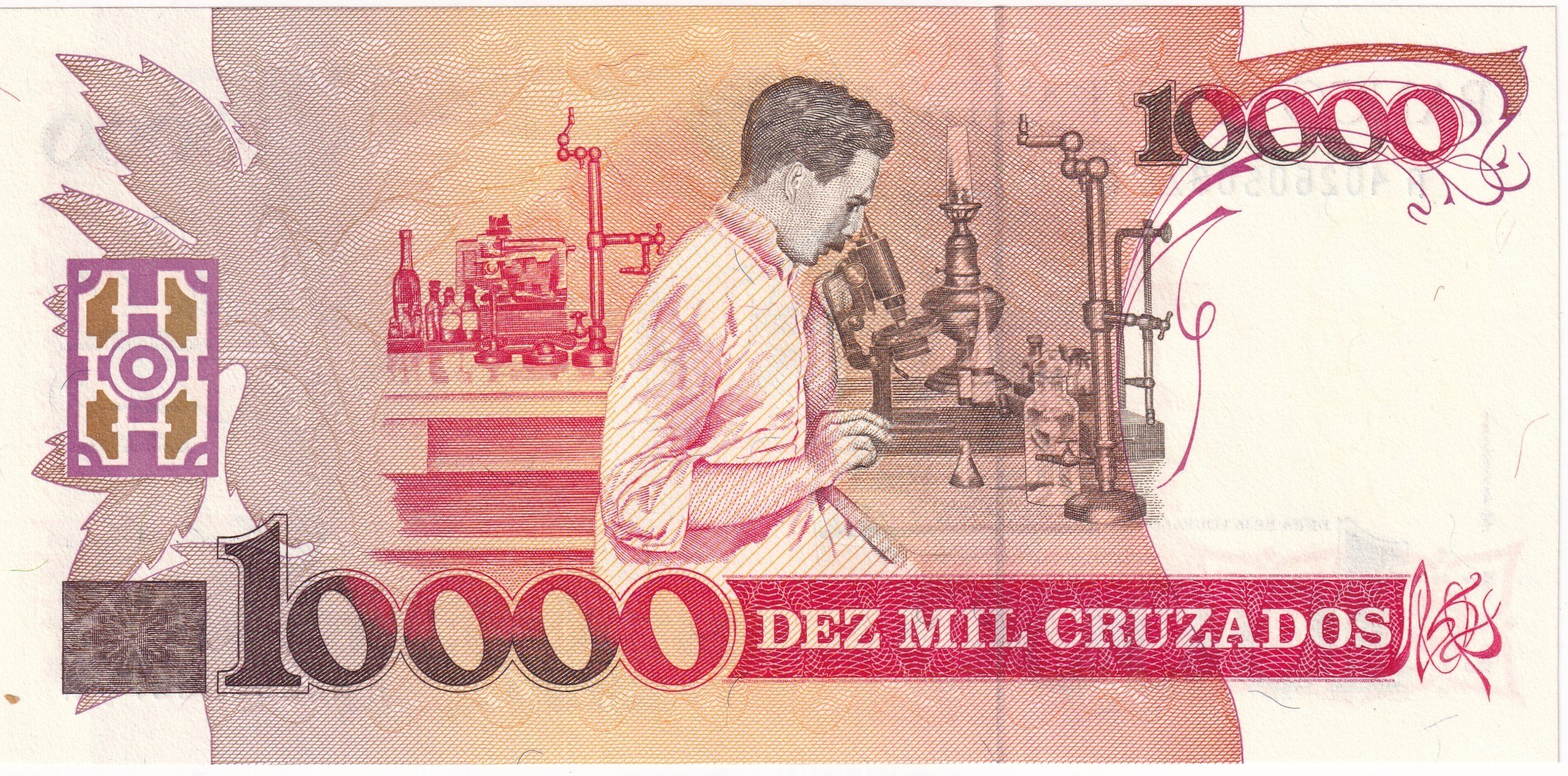 Foreign Paper MoneyBrezilya, 10.000 Cruzados üzeri 10 Cruzados Novos Sürşarjlı (1990) P#218 ÇİL Eski Yabancı Kağıt Para