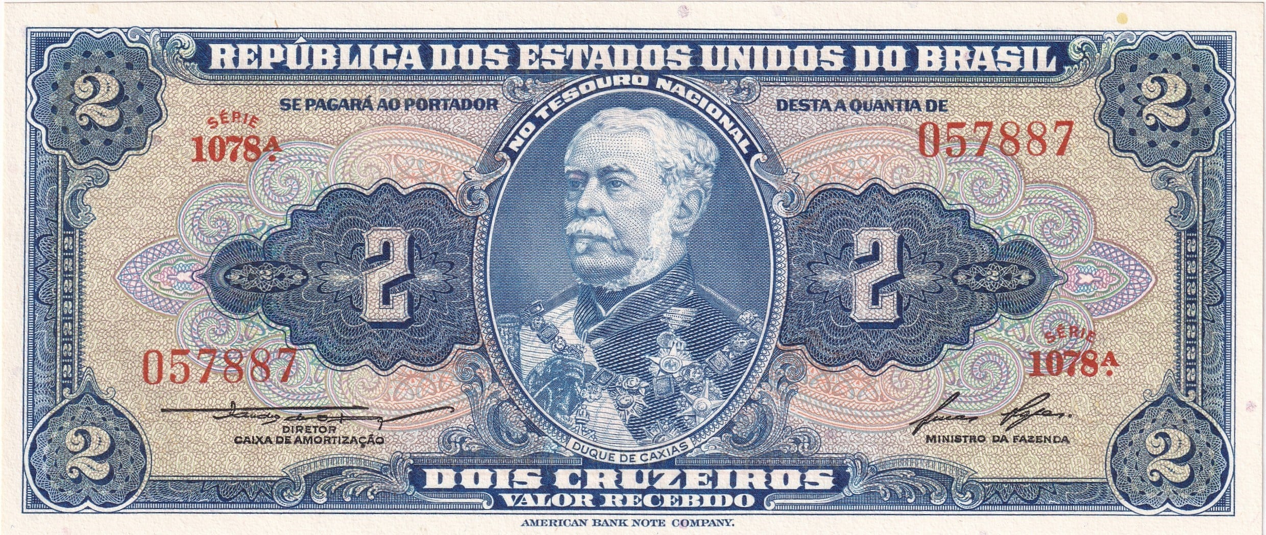 Foreign Paper MoneyBrezilya, 2 Kruzeiro (1954-58) ÇİL Eski Yabancı Kağıt Para