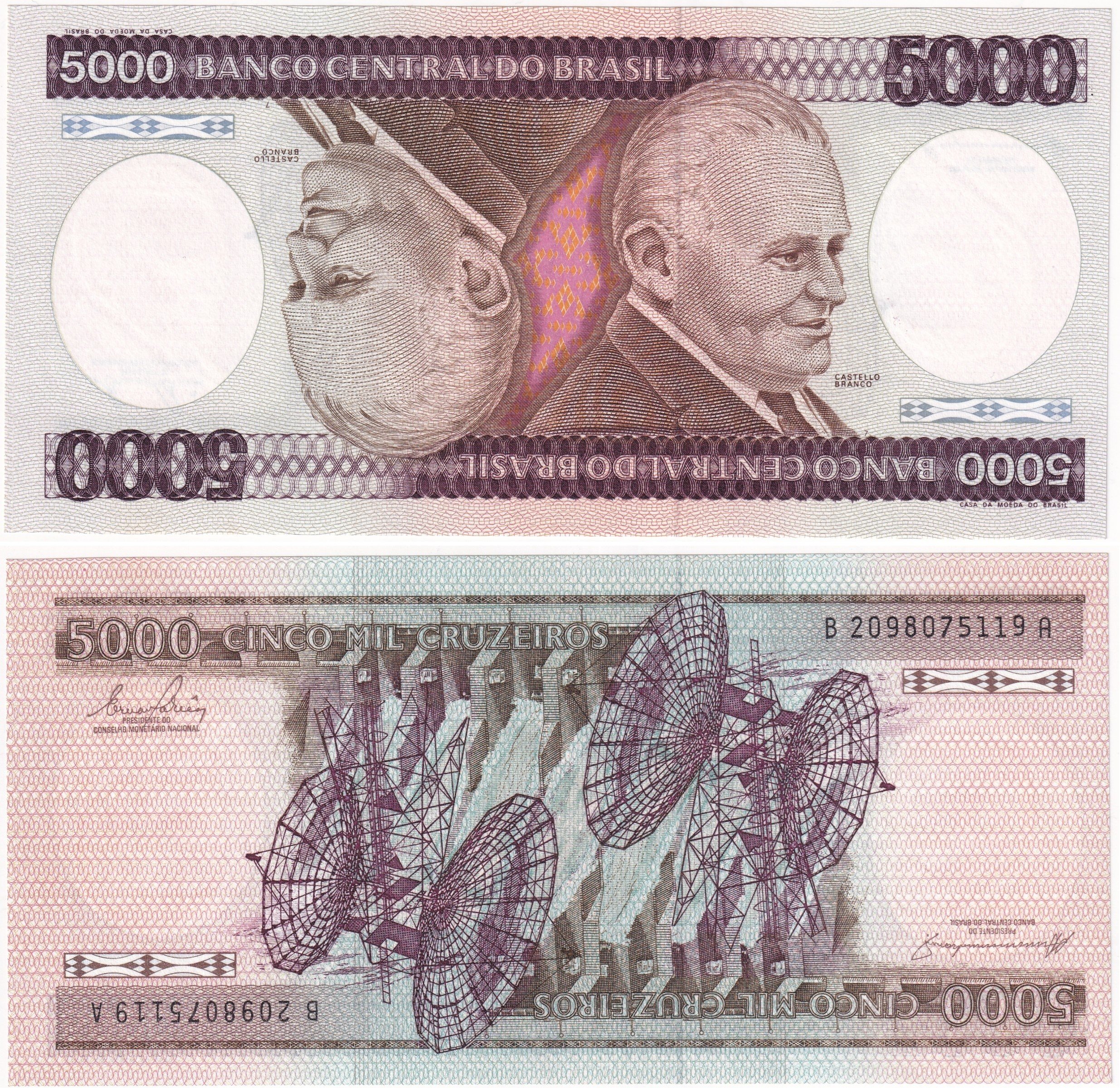 Foreign Paper MoneyBrezilya, 5.000 Kruzeiro (1984) P#202 ÇİL Eski Yabancı Kağıt Para
