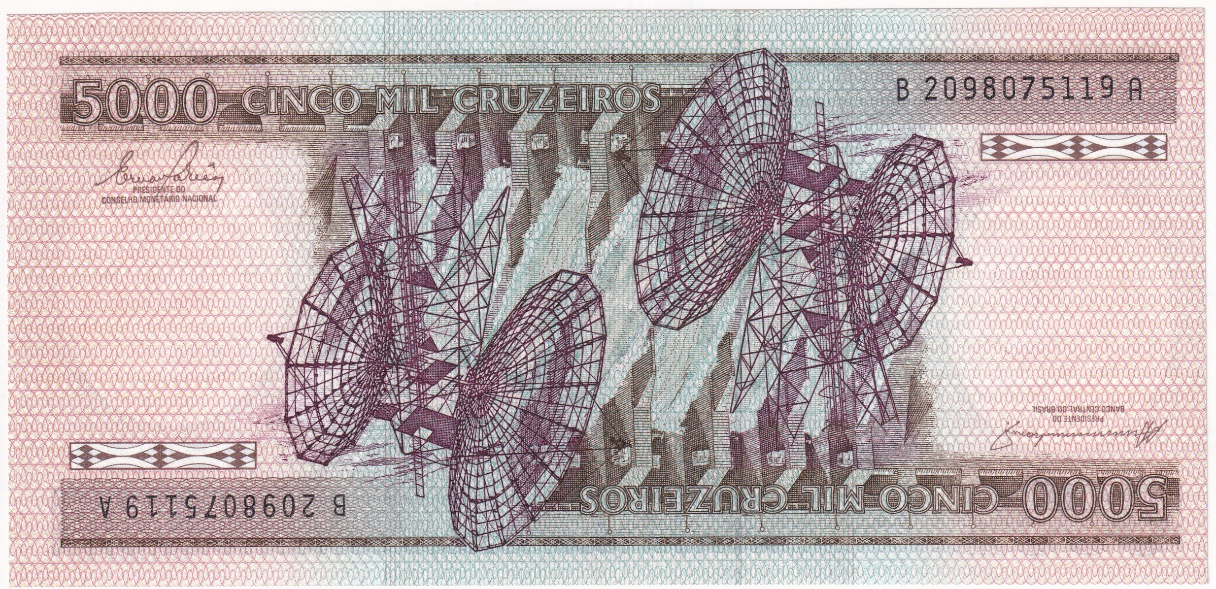 Foreign Paper MoneyBrezilya, 5.000 Kruzeiro (1984) P#202 ÇİL Eski Yabancı Kağıt Para