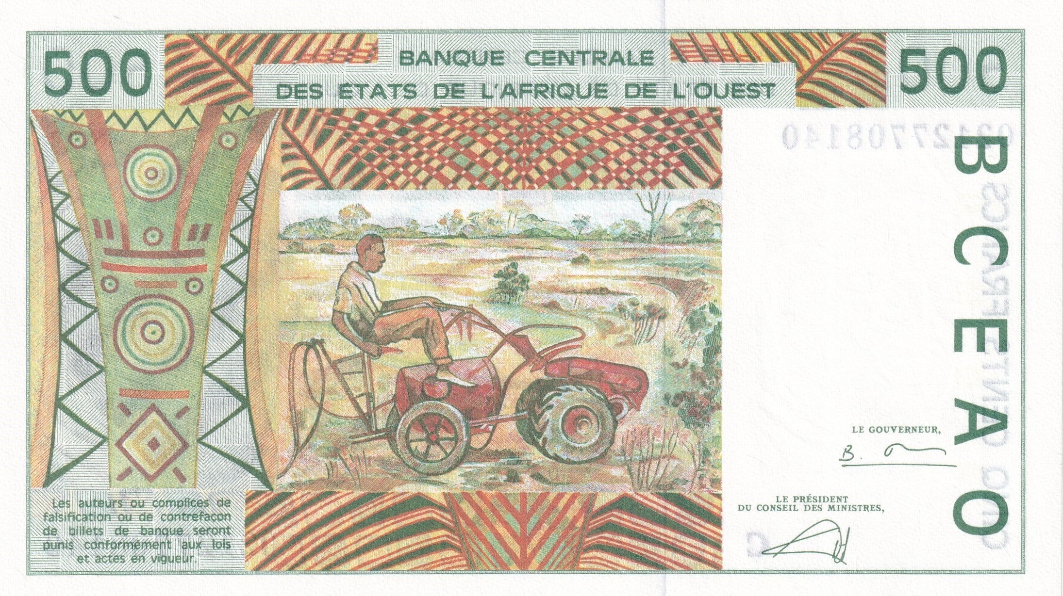 Foreign Paper MoneyBurkina Faso, 500 Frank (2002) ÇİL Eski Yabancı Kağıt Para