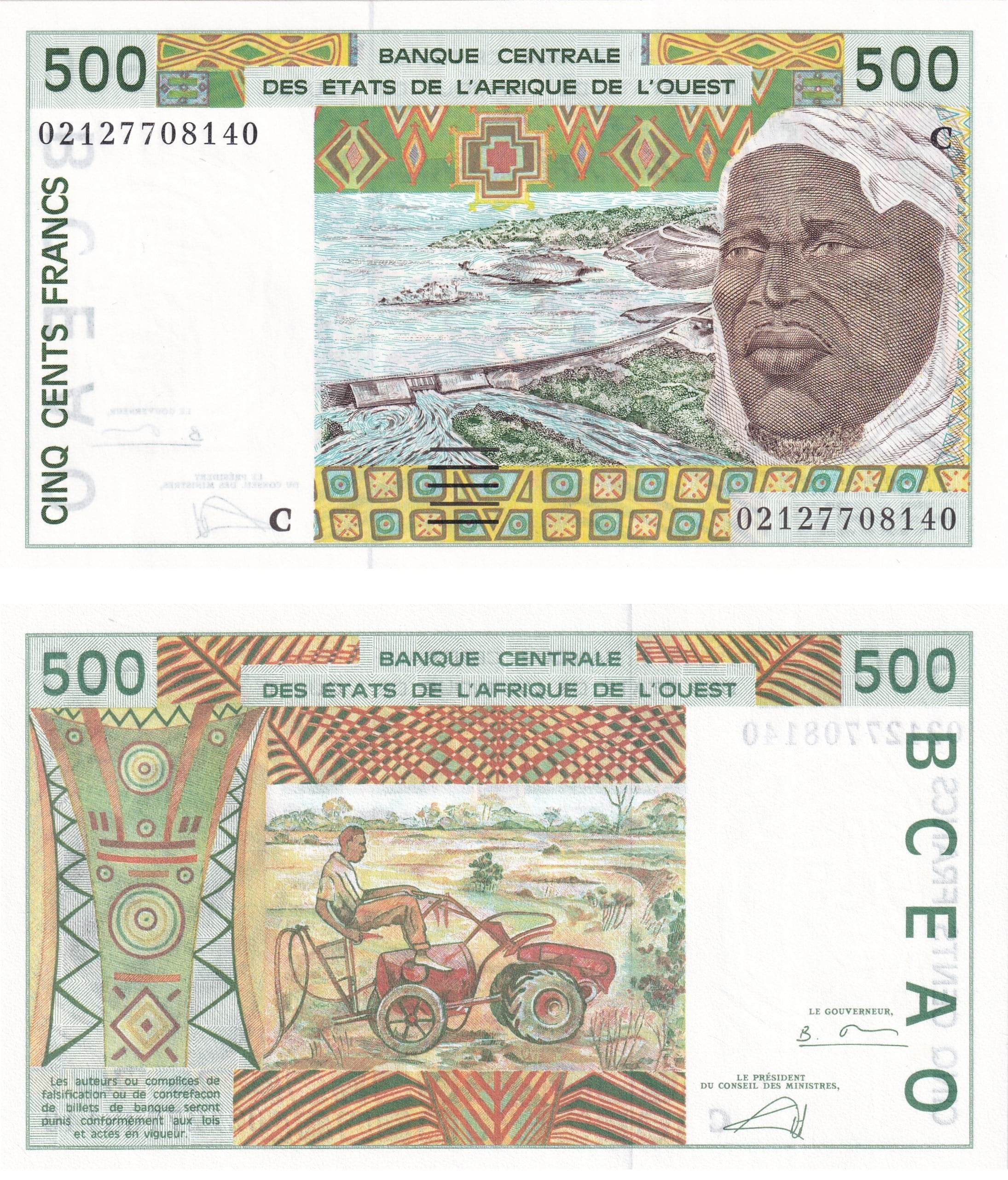 Foreign Paper MoneyBurkina Faso, 500 Frank (2002) ÇİL Eski Yabancı Kağıt Para