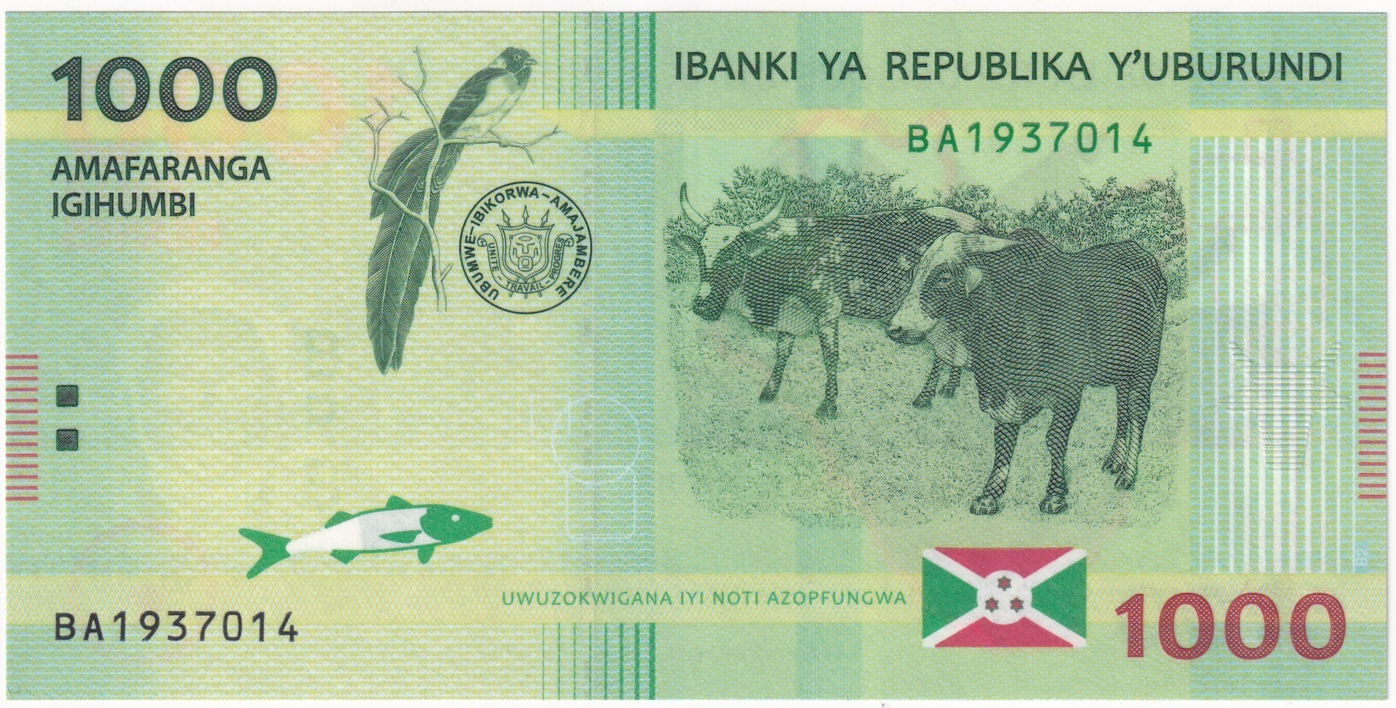 Foreign Paper MoneyBurundi, 1.000 Frank (2015) P#51 ÇİL Yabancı Eski Kağıt Para