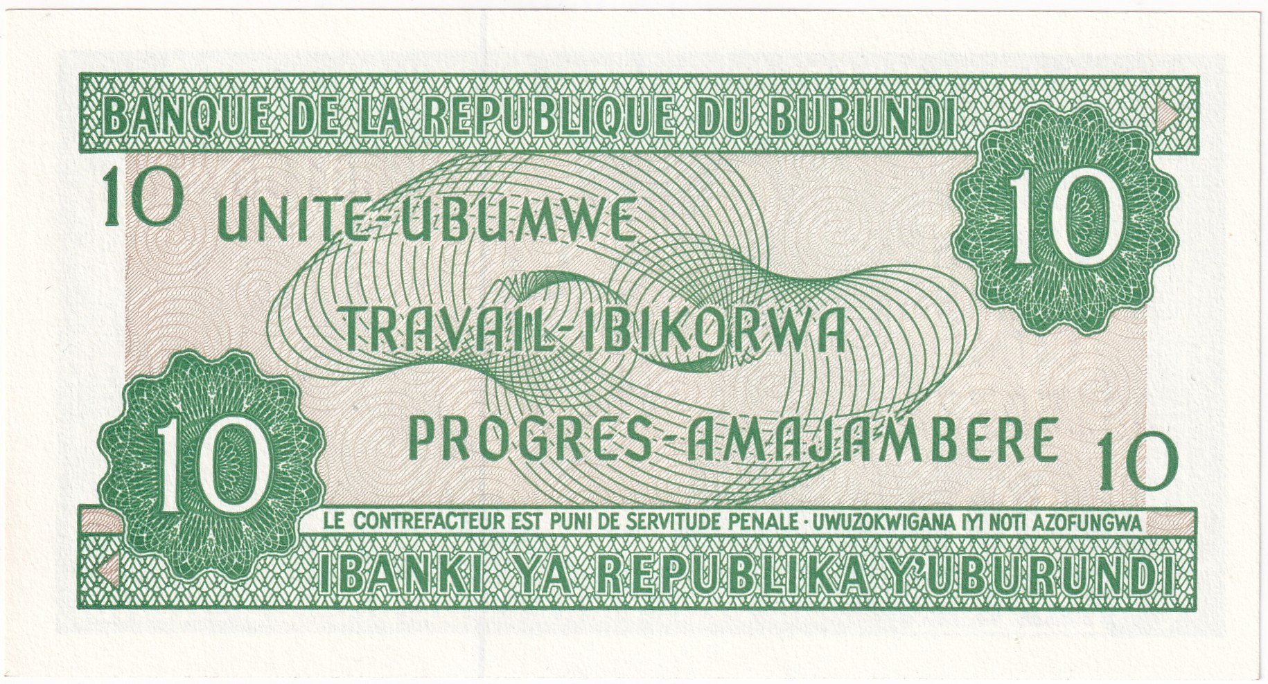 Foreign Paper MoneyBurundi, 10 Frank (2007) P#33 ÇİL Eski Yabancı Kağıt Para