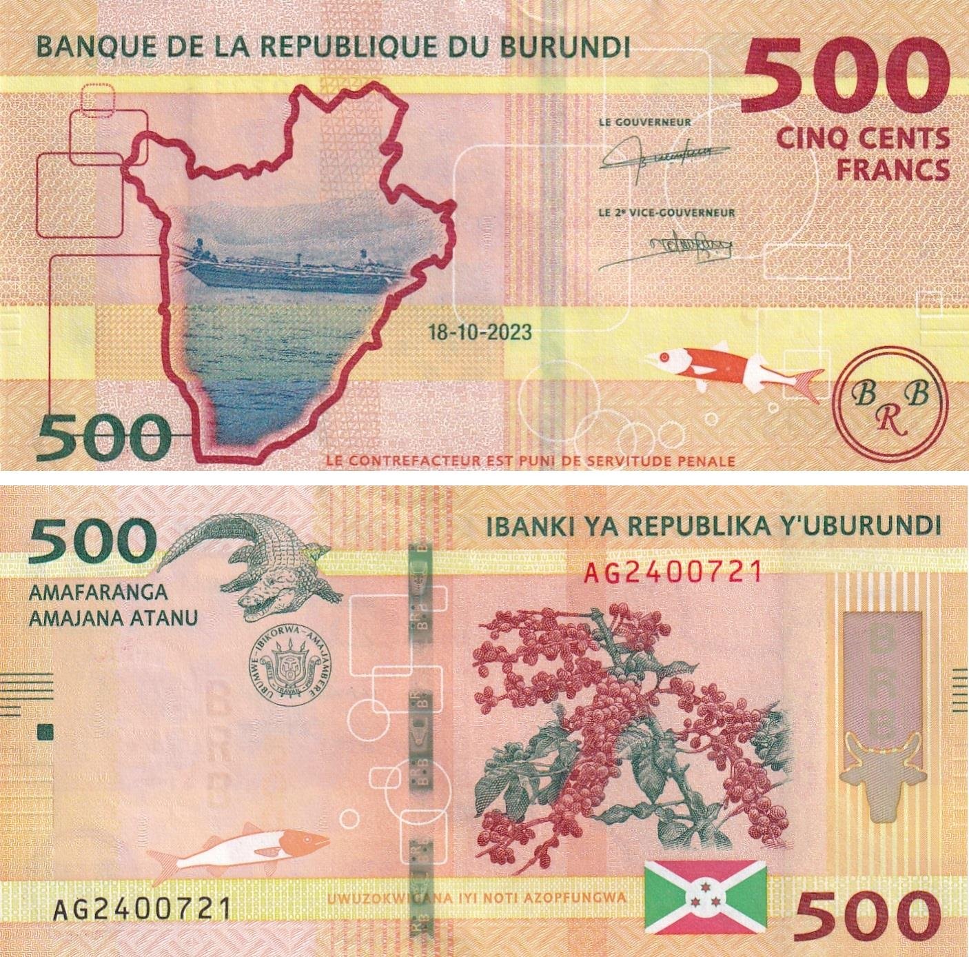 Foreign Paper MoneyBurundi, 500 Frank (2023) ÇİL Eski Yabancı Kağıt Para