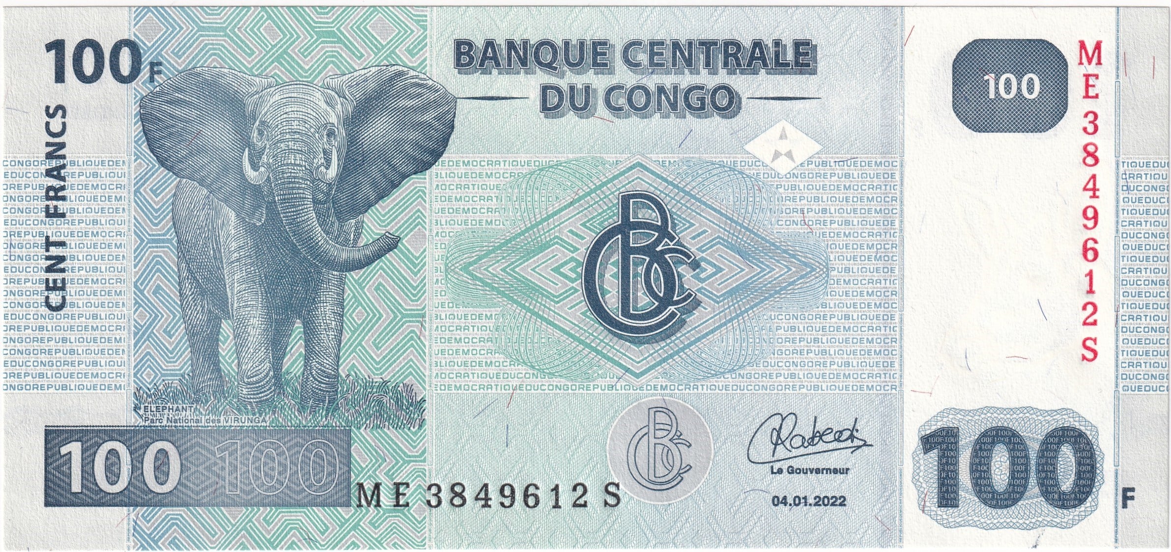 Foreign Paper MoneyDemokratik Kongo Cumhuriyeti, 100 Frank (2022) ÇİL Eski Yabancı Kağıt Para
