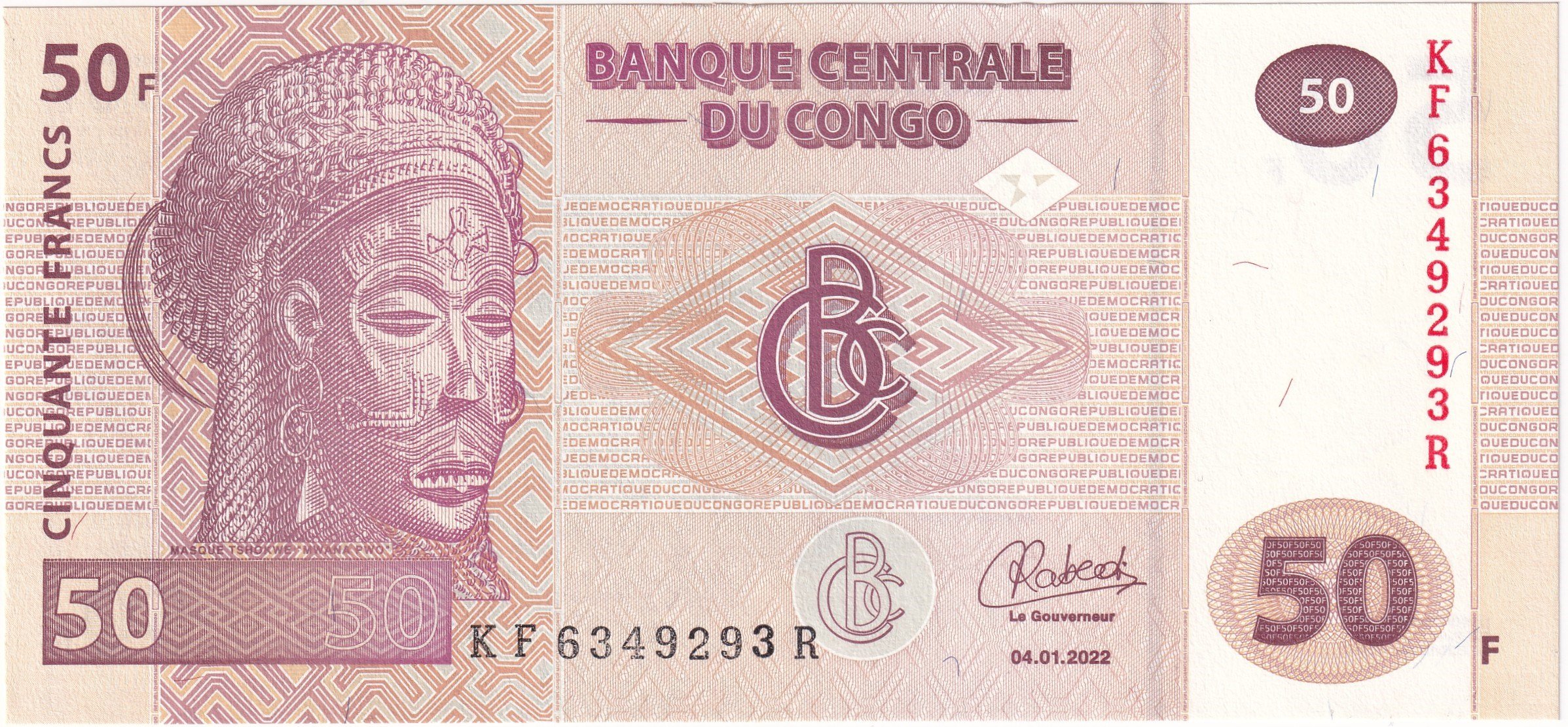Foreign Paper MoneyDemokratik Kongo Cumhuriyeti, 50 Frank (2022) ÇİL Eski Yabancı Kağıt Para