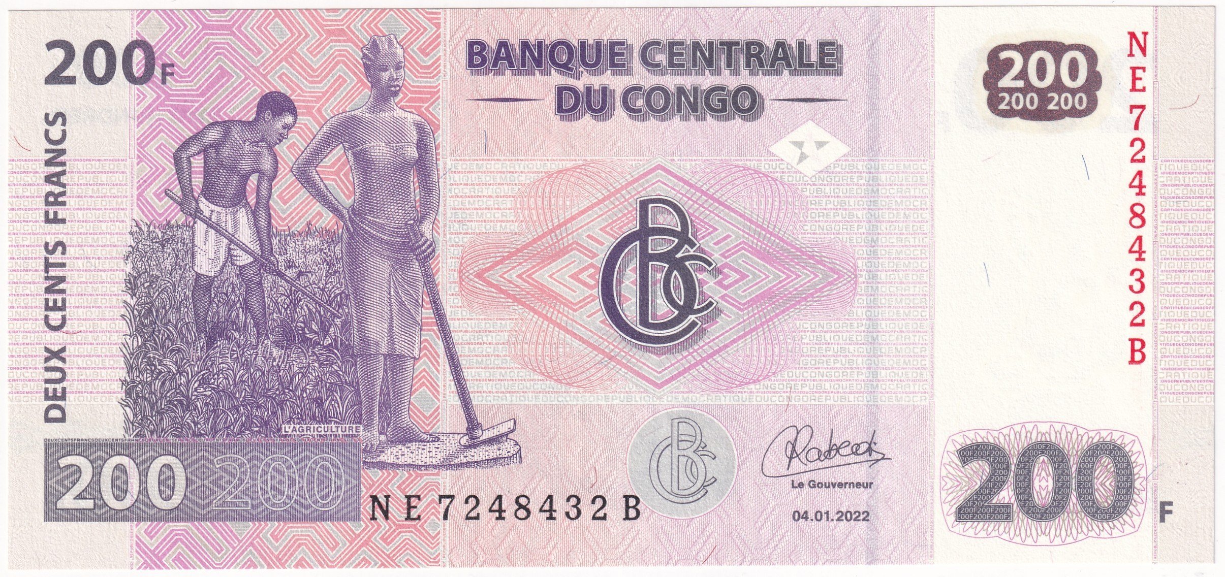 Foreign Paper MoneyDemokratik Kongo Cumhuriyeti, 200 Frank (2022) ÇİL Eski Yabancı Kağıt Para