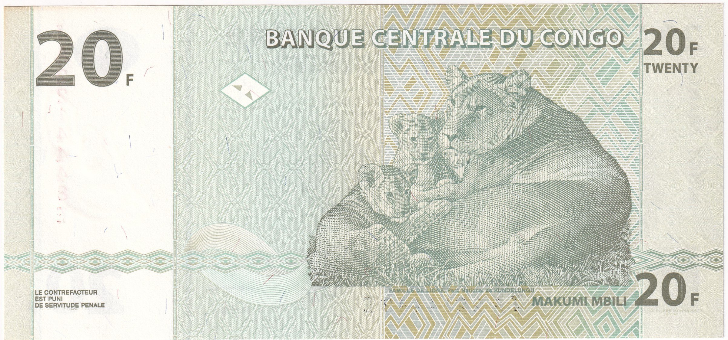 Foreign Paper MoneyDemokratik Kongo Cumhuriyeti, 20 Frank (2003) ÇİL Eski Yabancı Kağıt Para