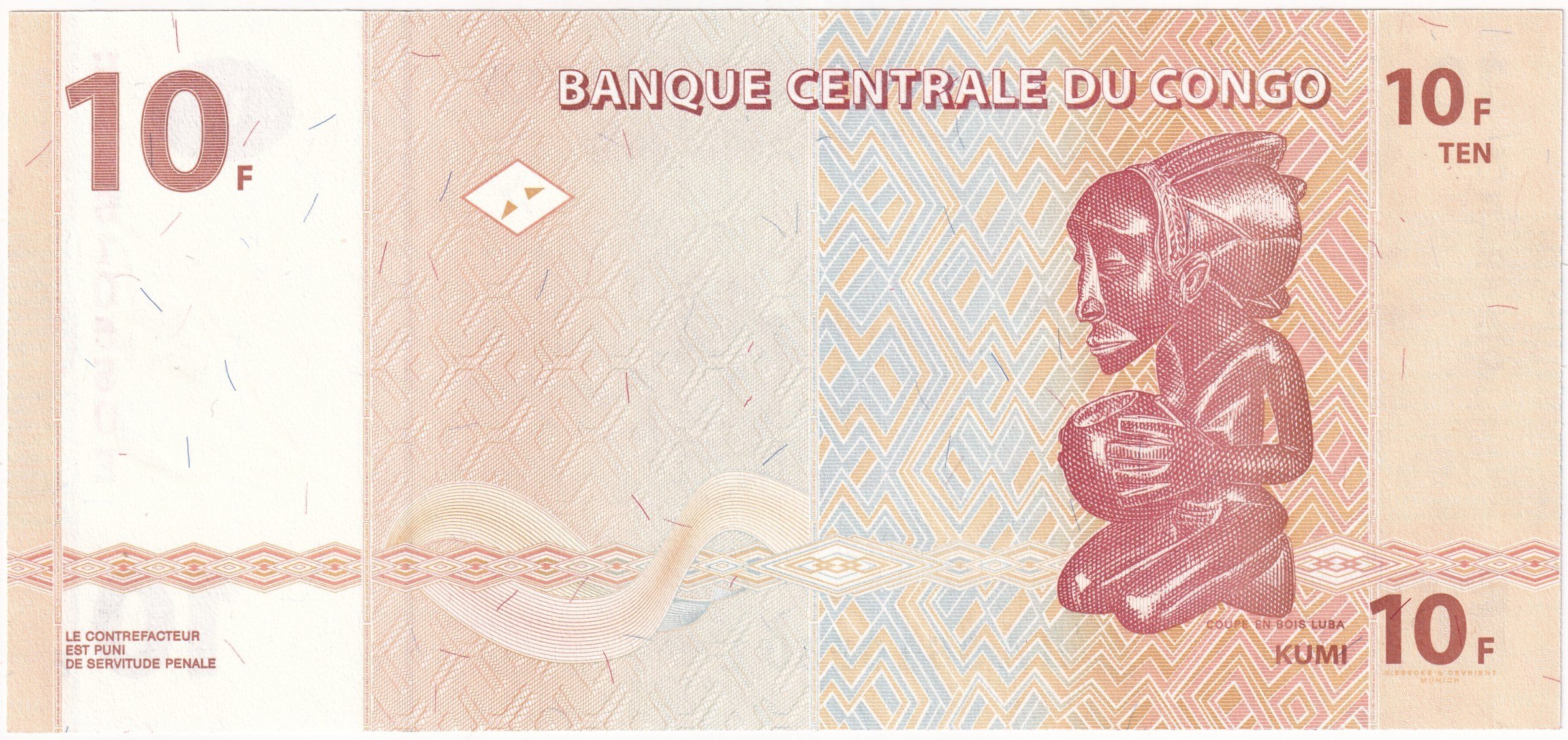 Foreign Paper MoneyDemokratik Kongo Cumhuriyeti, 10 Frank (2003) ÇİL Eski Yabancı Kağıt Para